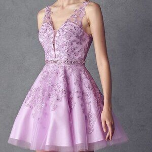 Lilac  Lace Skirt Cocktail Short Dress JT853